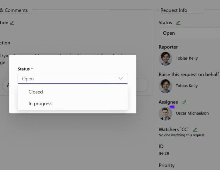 SteadyPoint Helpdesk screen showing transition actions in open stage.