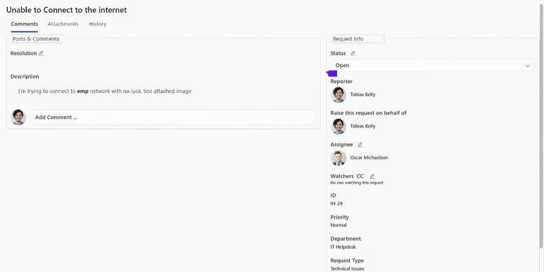 SteadyPoint Helpdesk screen showing system notifications after assignment.