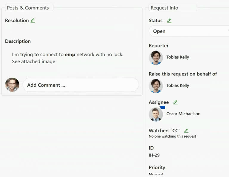 SteadyPoint Helpdesk screen showing ticket reassignment.