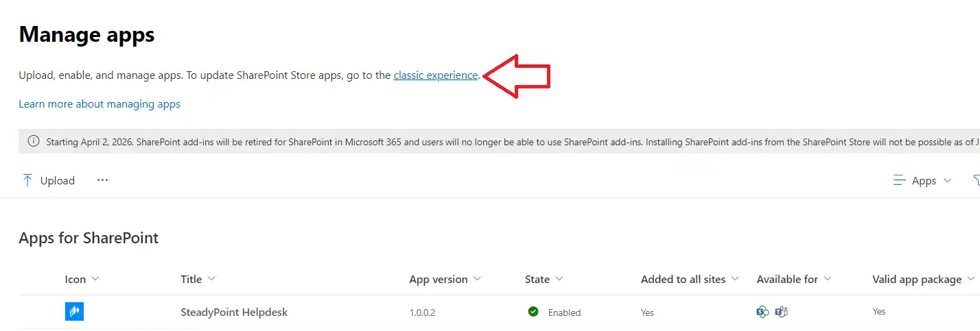 SteadyPoint Helpdesk screen showing how to update steadypoint sharepoint helpdesk for new features.