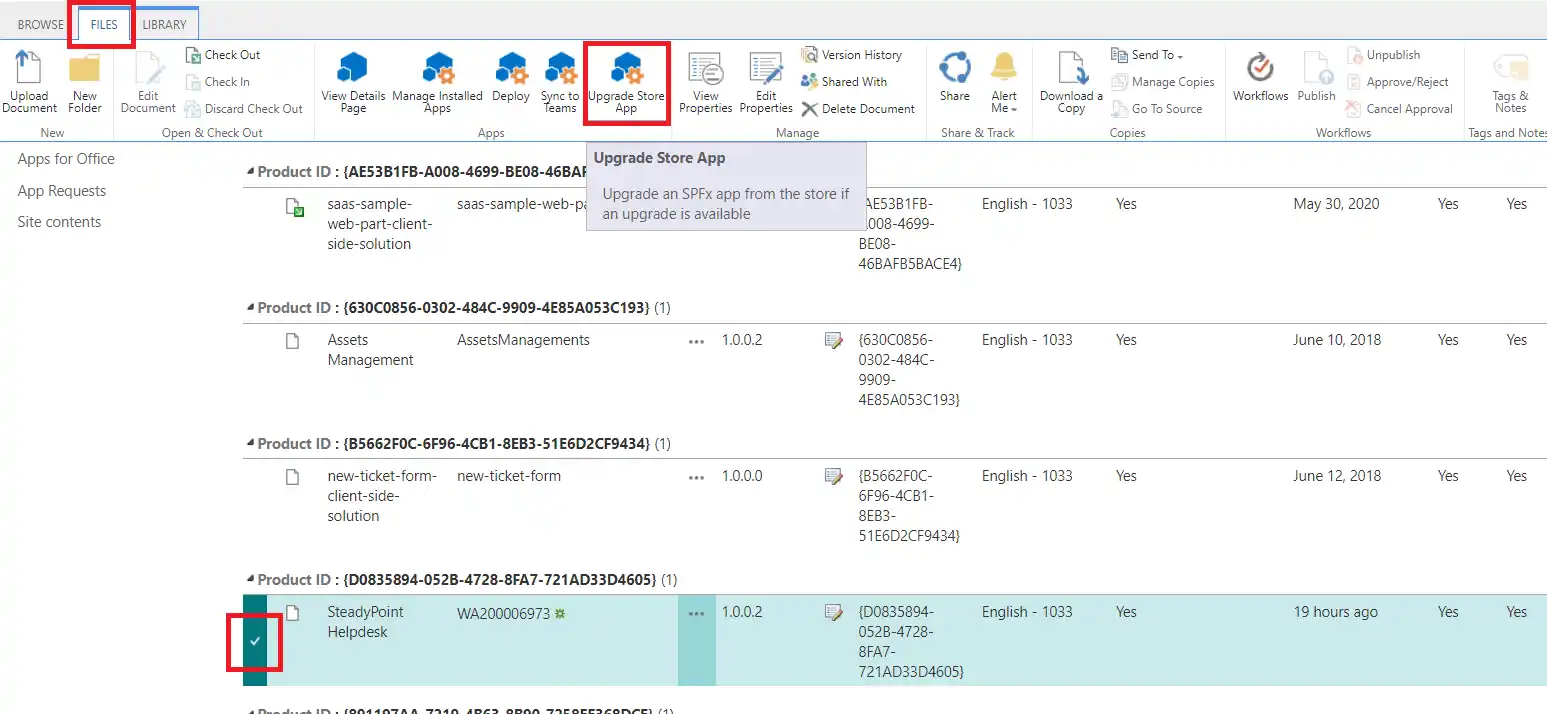 SteadyPoint Helpdesk screen showing how to update steadypoint sharepoint helpdesk for new features.