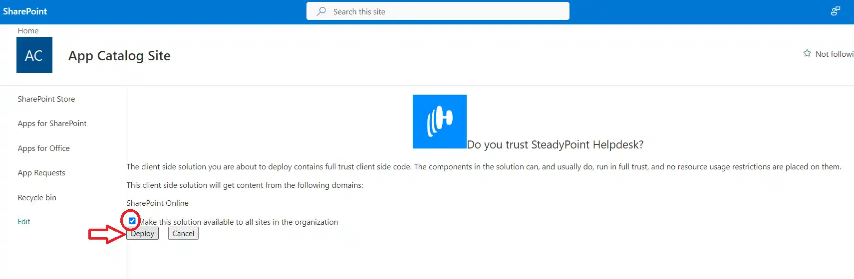 SteadyPoint Helpdesk screen showing how to update steadypoint sharepoint helpdesk for new features.