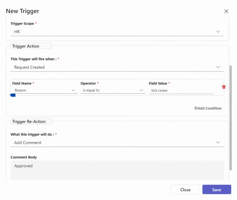 SteadyPoint Helpdesk screen showing 4. building a logic structure via triggers.