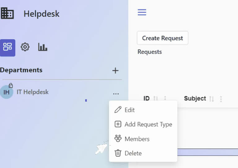 SteadyPoint Helpdesk screen showing d. adding members - private departments.