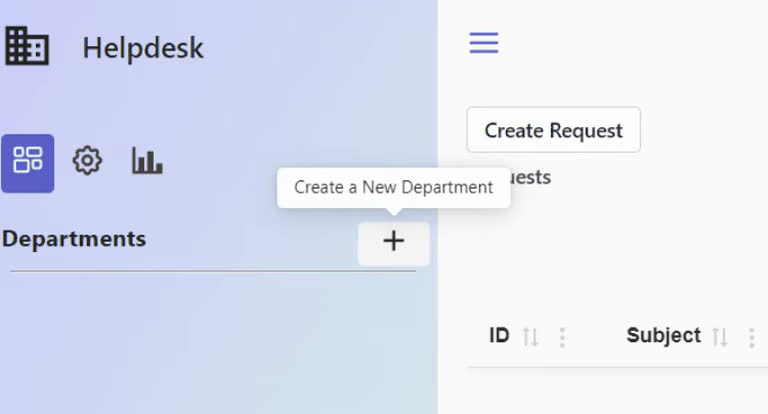 SteadyPoint Helpdesk screen showing a. starting department creation.