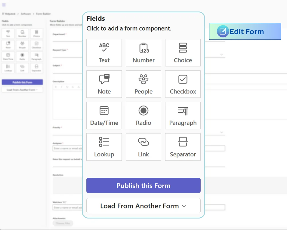Custom helpdesk form builder for business workflows